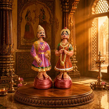 Tanjore Raja Rani Pair| Dancing Doll Pair (Pink & Yellow Color) 11 inch
