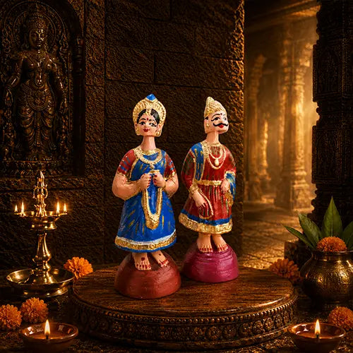 Tanjore Raja Rani Pair| Dancing Doll Pair (Red & Blue Color) 11 inch
