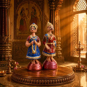 Tanjore Raja Rani Pair| Dancing Doll Pair (Red & Blue Color) 11 inch