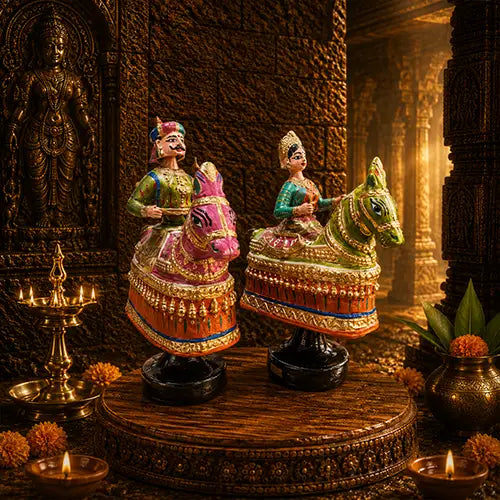 Thalayatti Bommai Poikkal Kuthirai | Big Horse dancing doll (Green & Pink)