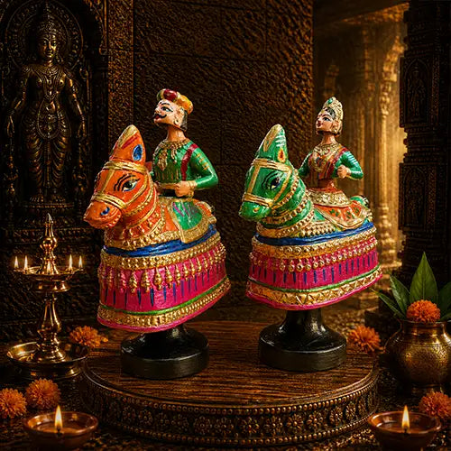 Thalayatti Bommai Poikkal Kuthirai | Big Horse dancing doll (Orange & Green)