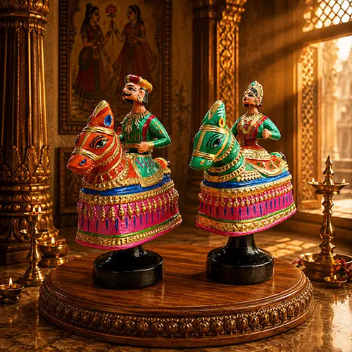 Thalayatti Bommai Poikkal Kuthirai | Big Horse dancing doll (Orange & Green)