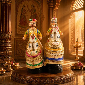 Dancing Doll Raja & Rani in Horse Set (White & Yellow)