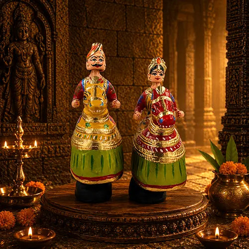 Thalayatti Bommai Poikkal Kuthirai | Small Horse dancing doll 11 Inches (Green, Yellow & Red)