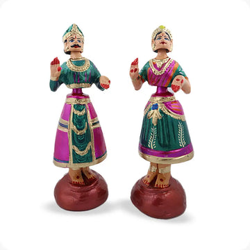 Tanjore Raja Rani set | Golu Bommai set | Navaratri Golu 9inch (pink & green)
