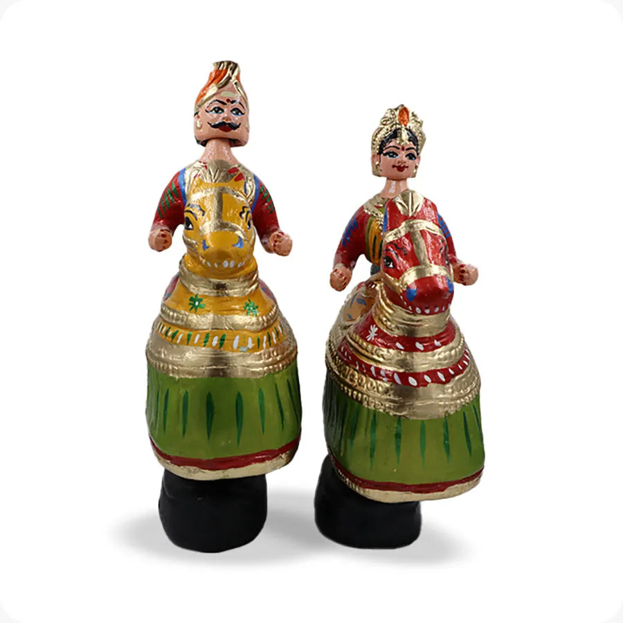 Thalayatti Bommai Poikkal Kuthirai | Small Horse dancing doll 11 Inches (Green, Yellow & Red)
