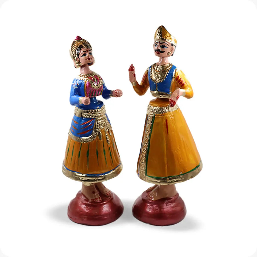 Dancing Doll Raja Rani pair Blue & yellow combo | Dancing Raja Doll 13 Inches | Dancing Doll rani 13 inches (Blue & Yellow)