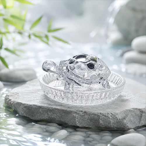 Vastu feng shui Crystal Turtle Tortoise with Plate for Good Luck