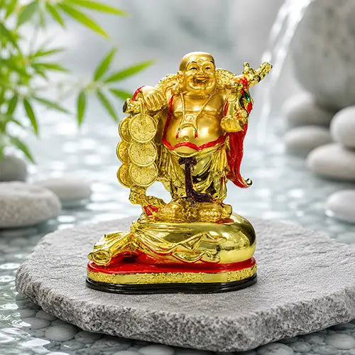 feng shui Laughing Buddha Carrying Golden Luck Money Coins