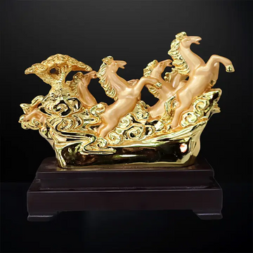 feng shui 5 Golden Running Horses Showpiece