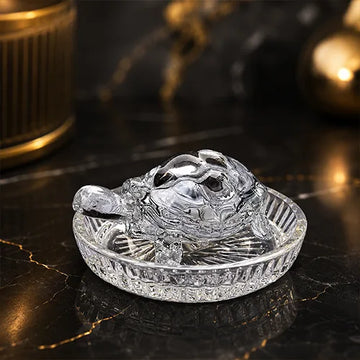 Vastu feng shui Crystal Turtle Tortoise with Plate for Good Luck