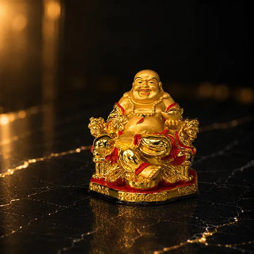 Golden feng shui Laughing Buddha Statue Sitting