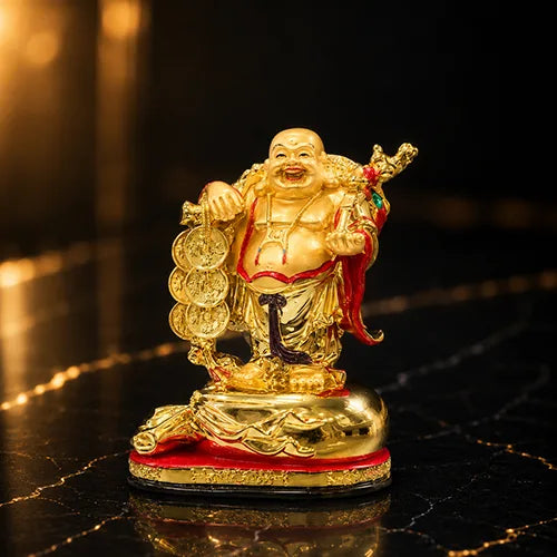 feng shui Laughing Buddha Carrying Golden Luck Money Coins