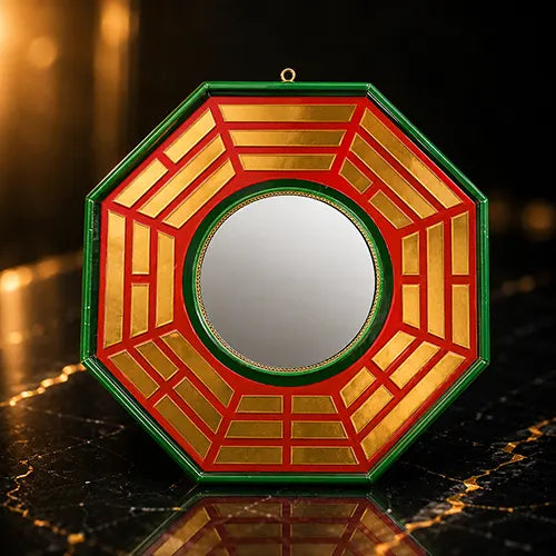 Wood Bagua Convex Octagonal Mirror For Vastu feng shui