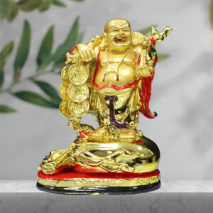 PICKARTMEa Feng Shui Laughing Buddha Figurine | Happiness and Money Wealth Sitting Idol Decor for Pooja Ghar, Office & Home Temple (Gold) - Image 2
