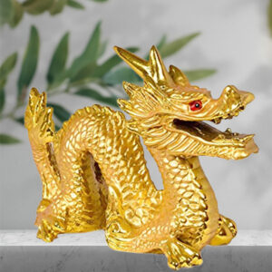 Daruh Craft Feng Shui Resin Dragon Statue for Luck & Success Ornaments Home Office Decor Figurine Collectible Ideal for Attracting Wealth for Home office Décor Altar Bookshelf Desktop Brings Good Luck | Feng Shui Art Vastu / Dragon Pair For Wealth And Happiness Decorative Showpiece - 10 cm  (Polyresin, Gold) - Image 2
